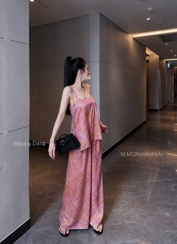 Đồ lam gấm hoa 2 dây nút bên hông