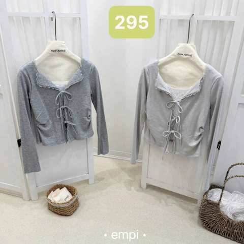 Áo kiểu viền ren 3 nơ tay dài