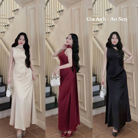 Đầm lụa trễ vai kèm dây