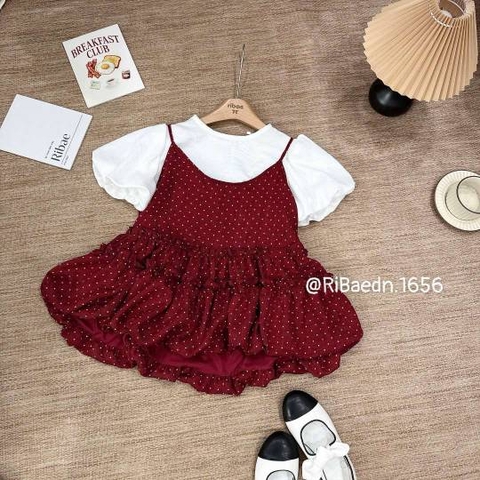 Set áo kiểu babydoll chấm bi