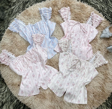 Áo kiểu nhúng bèo hoa nhí nơ ngực