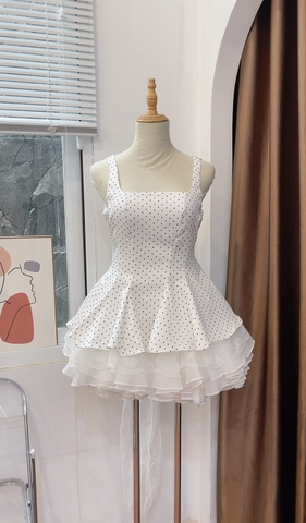 Đầm 2 dây chấm bi nơ sau lưng LS 647240