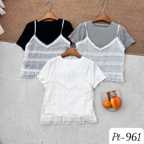 Set áo kiểu cổ V ren tầng