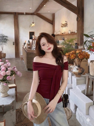 Áo kiểu trễ vai cột nơ