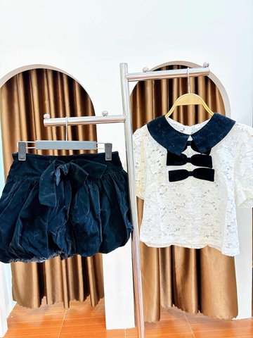 Set áo tay cọc chân váy nhung