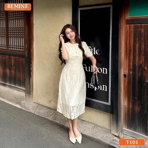 Đầm thiết kế ren nơ ngực dáng dài