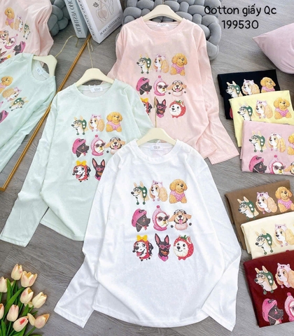 Áo kiểu thun in hình cún tay dài