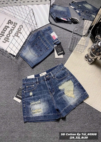 S5 Quần short đại cotton lai 3p rách túi ép 0958