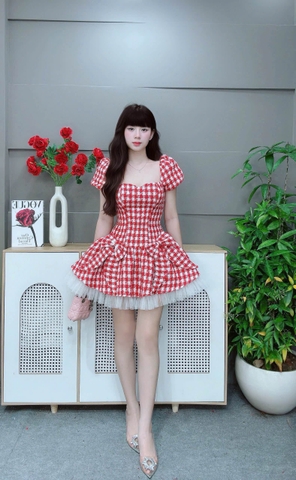 Đầm caro cúp ngực có tay LS45070