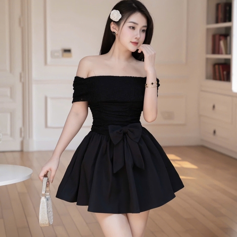 Đầm trễ vai ôm ngực dáng ngắn xòe thiết kế cao cấp đi tiệc