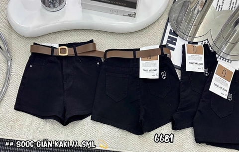 JS18 quần short kaki đen thêu thỏ túi sau 6681
