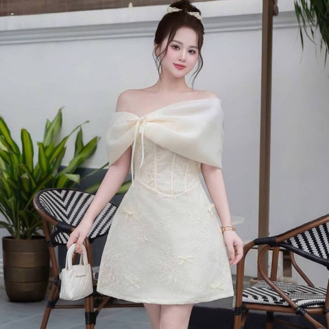 Đầm thiết kế trễ vai nơ ngực