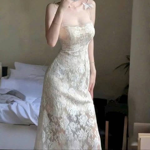 Đầm thiết kế 2 dây nơ bướm dáng dài