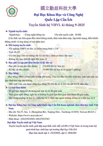 Đại học Khoa học & Công nghệ Quốc lập Cần Ích – Đài Loan chính là lựa chọn tuyệt vời dành cho bạn!