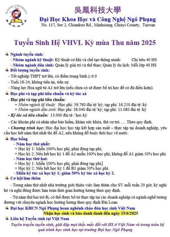 Tuyển sinh hệ VHVL trường ĐH khoa học và công nghệ nghô phụng