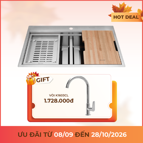 Chậu rửa chén 2 hố Inox 304 kích thước 86 cm
