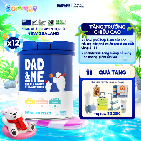 Combo 12 Hộp Sữa bột Dad and Me cho trẻ trên 3 tuổi (800g) - nhập khẩu New Zealand, phát triển toàn diện cho bé