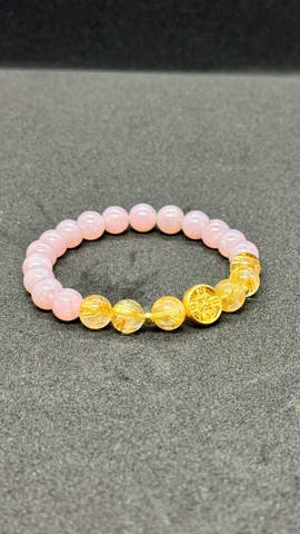 Vòng TA hồng sao Madagasca 8.5mm mix tóc vàng 5A, charm bạc mạ vàng