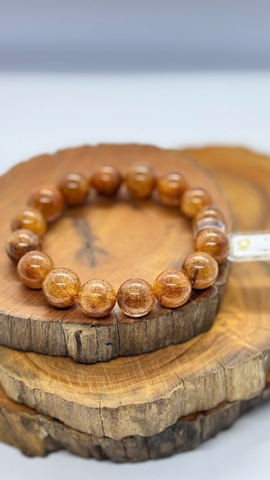 Vòng tay Thạch Anh Tóc Nâu Đồng 6A ánh kim cực mạnh 13.7mm - Kèm kiểm định