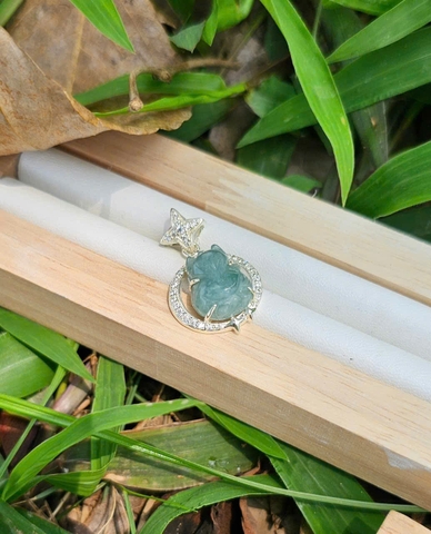 Mặt dây chuyền hồ ly lam ngọc bọc bạc 925