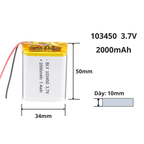 Pin sạc Lipo 3.7V 2000mAh 103450