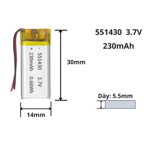 Pin sạc Lipo 3.7V 180mAh 551430