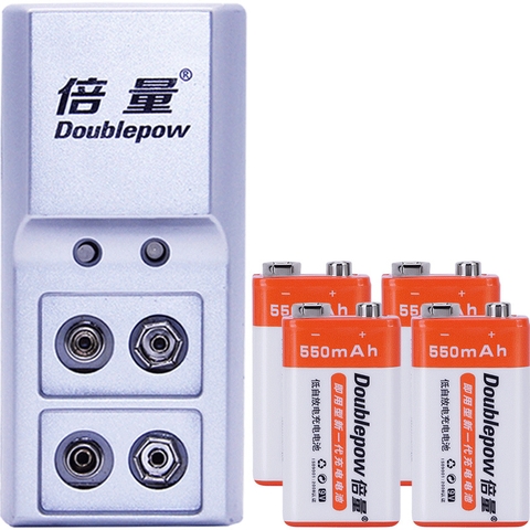 Combo 4 Pin sạc 9V Doublepow Lithium 550mAh kèm Sạc K19