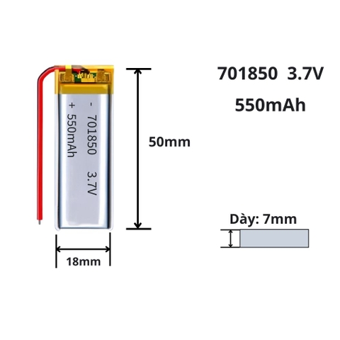 Pin sạc Lipo 3.7V 550mAh 701850