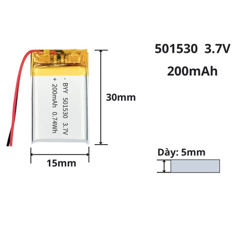 Pin sạc Lipo 3.7V 200mAh 501530 / 501430