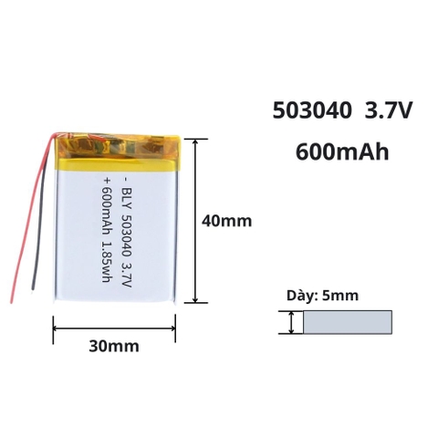 Pin sạc Lipo 3.7V 600mAh 503040