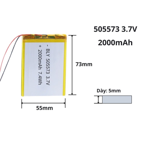Pin sạc Lipo 3.7V 2000mAh 505573 / 475573