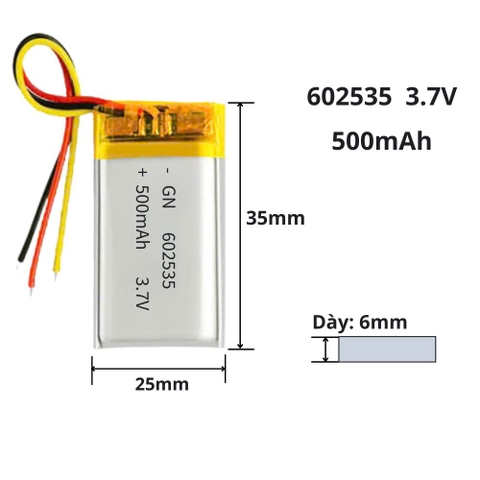 Pin sạc Li-po 3.7V 500mAh 602535
