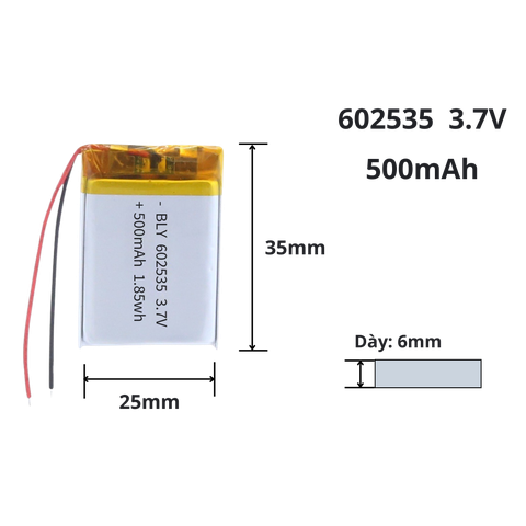 Pin sạc Li-po 3.7V 500mAh 602535