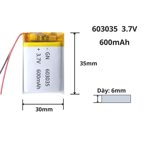 Pin sạc Lipo 3.7V 600mAh 603038 / 603035
