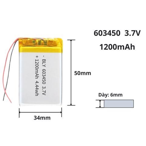Pin sạc Lipo 3.7V 1200mAh 603450 / 603550
