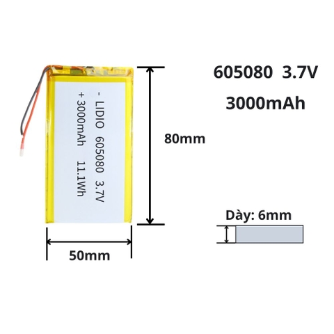 Pin sạc Li-Po 3.7V 3000mAh 605080 / 555080