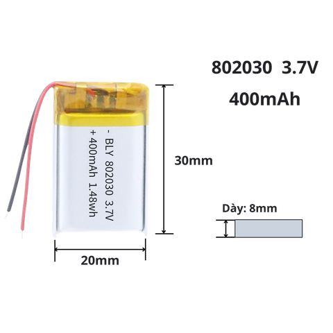 Pin sạc Lipo 3.7V 400mAh 802030 / 782030