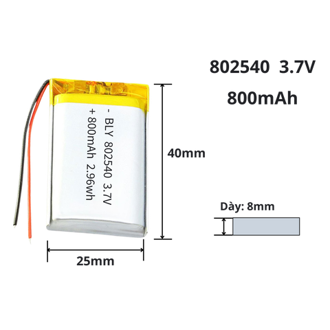Pin sạc Lipo 3.7V 800mAh 802540 / 762540