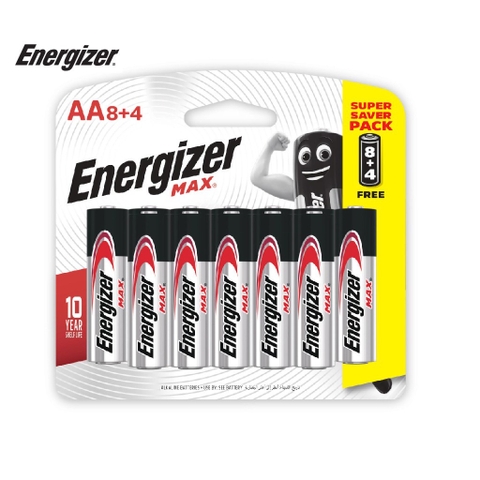 Pin kiềm AA ENERGIZER MAX E91 BP8+4 AA8+4 (VỈ 12 VIÊN)