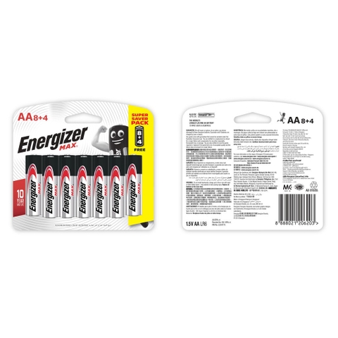 Pin kiềm AA ENERGIZER MAX E91 BP8+4 AA8+4 (VỈ 12 VIÊN)