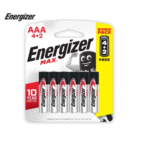 Pin kiềm AAA ENERGIZER MAX E92 BP4+2 AAA4+2 (VỈ 6 VIÊN)