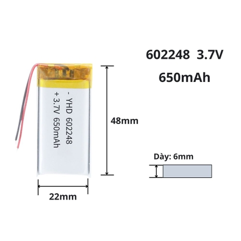 Pin sạc Lipo 3.7V 650mAh 602248