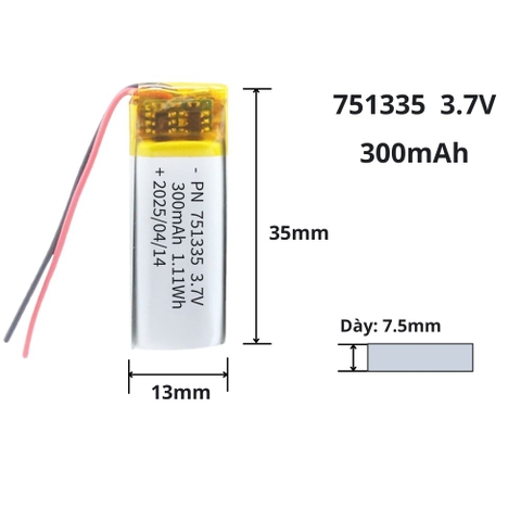 Pin sạc Lipo 3.7V 300mAh 751335