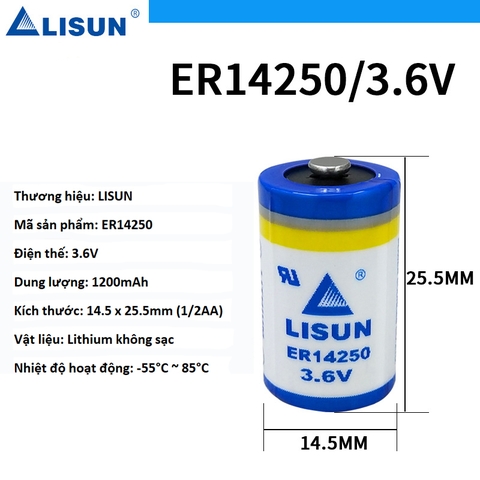 Copy of Pin Lisun ER14250 3.6V 1/2AA 1200mAh nối giắc