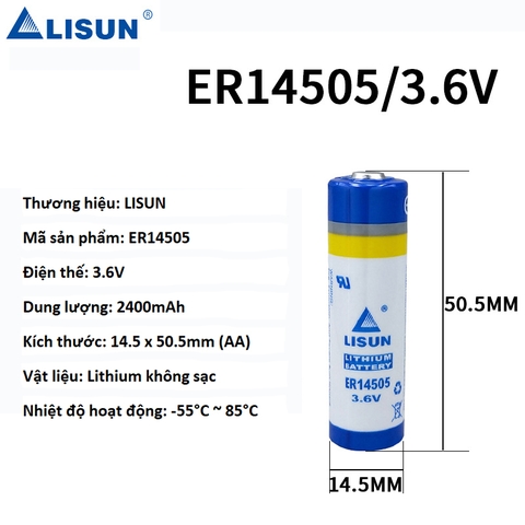 Pin nuôi nguồn Lisun ER14505 3.6V 2400mAh nối giắc