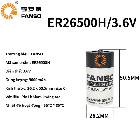 Fanso ER26500H, Pin nuôi nguồn 3.6V ER26500 9000mAh