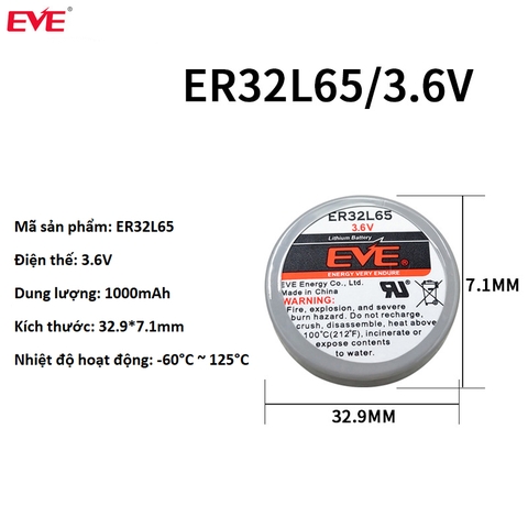 EVE ER32L65, Pin nuôi nguồn 3.6V 1000mAh