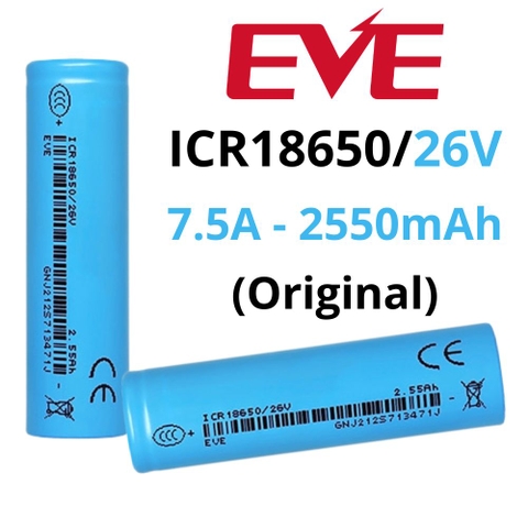 Pin sạc 18650 EVE ICR18650/26V 2600mAh 5C 12A 3.6V