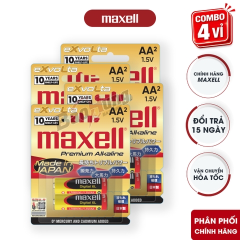 Pin Maxell EXvolta Premium Alkaline AA / LR6 1.5V ( Combo 4 Vỉ  ) - Hàng Chính Hãng