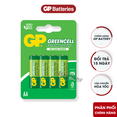 Pin GP Greencell AA 1.5V (Vỉ 4 Viên) – Hàng Chính Hãng